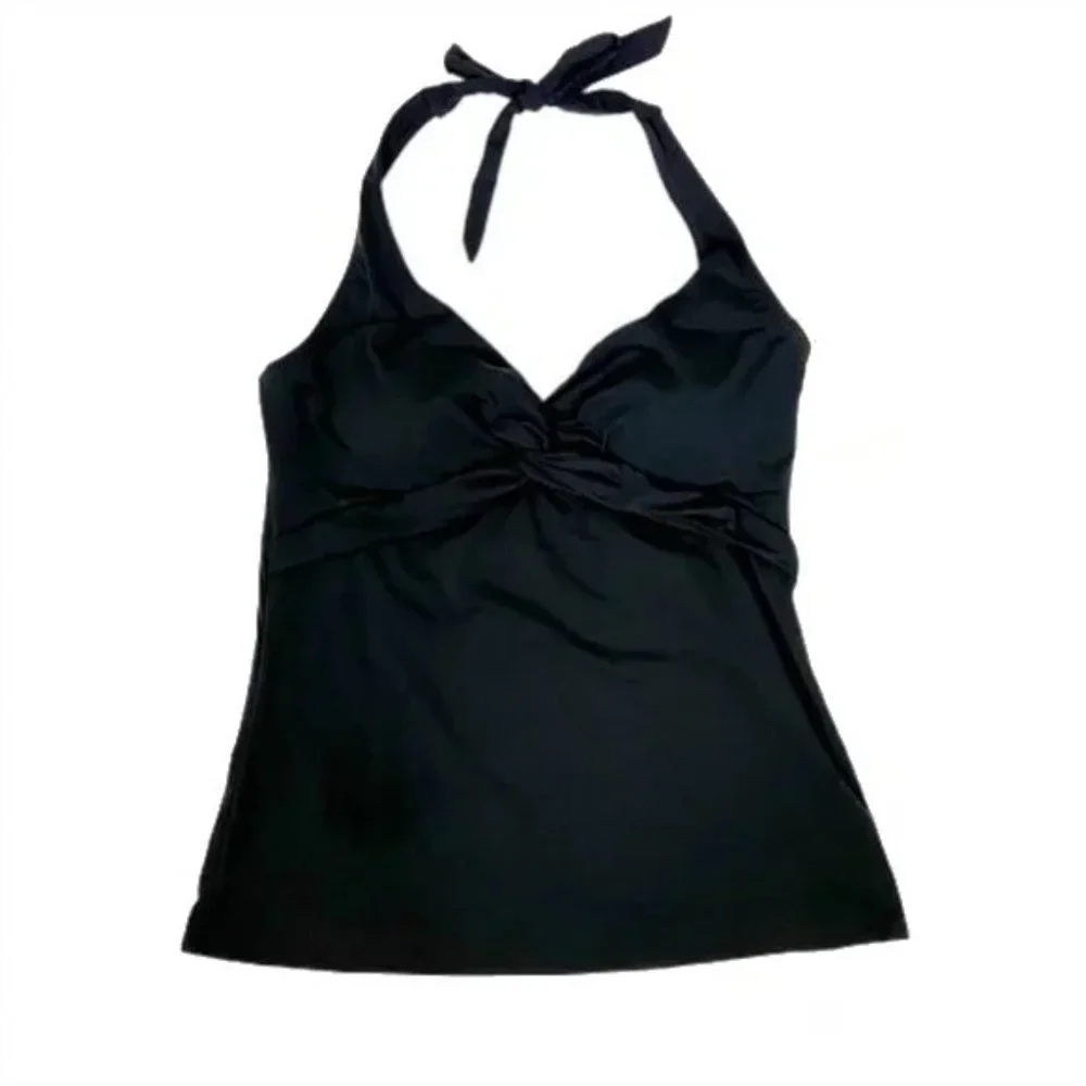 NWOT Womens Size 4 or 10 Garnet Hill Black Signature Twist-Front Tankini Top
